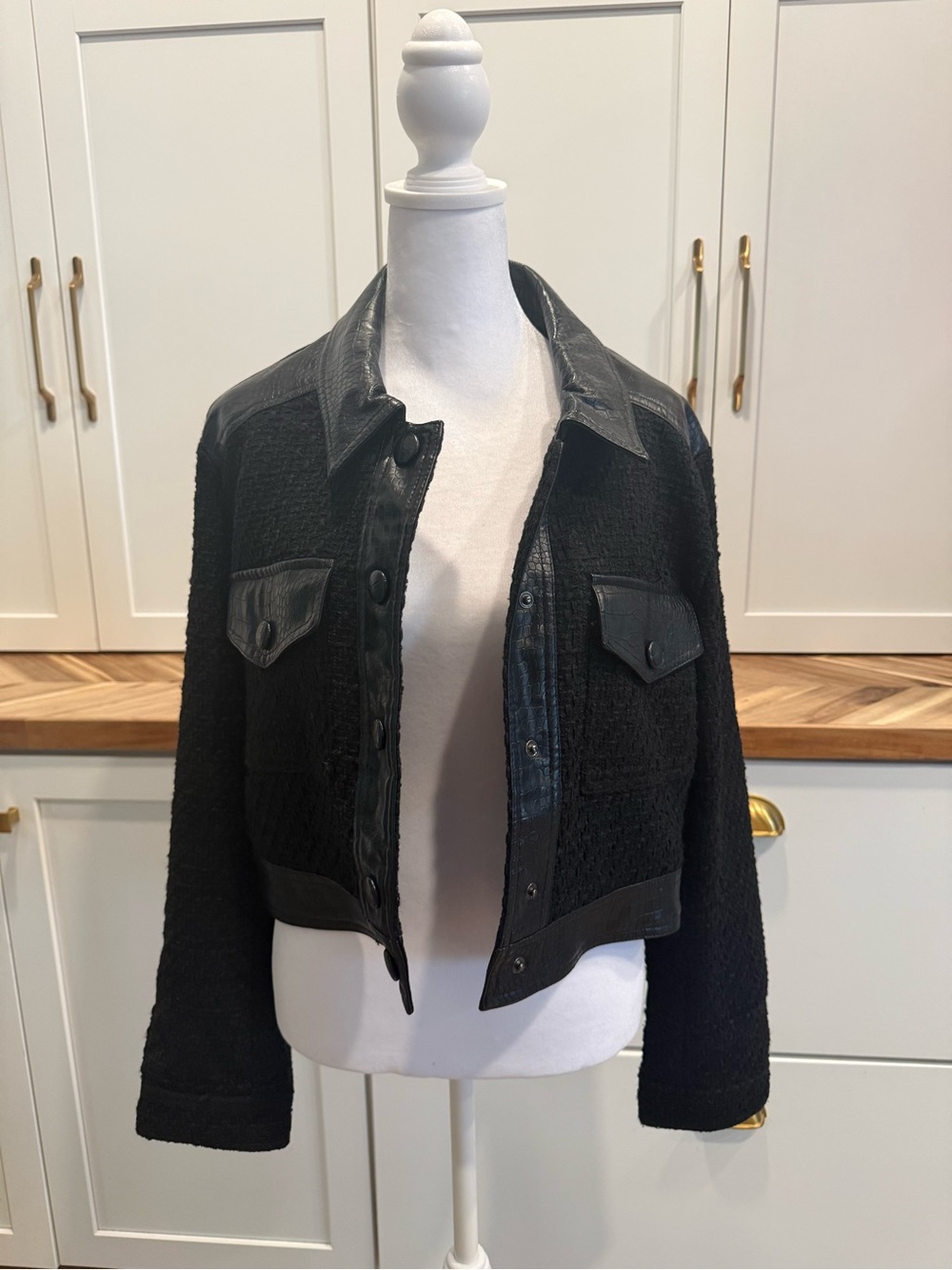 Christian Lacroix black size L bouclé vegan leather trim